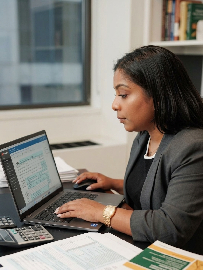 Gauri Katuwawala reviewing accounts at her desk